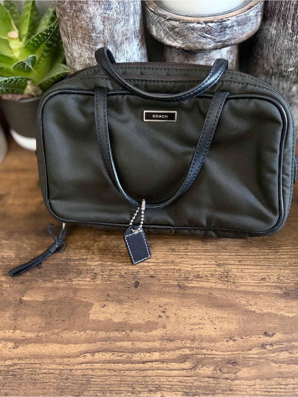 Coach Black Nylon Toiletry Bag with Leather Trim